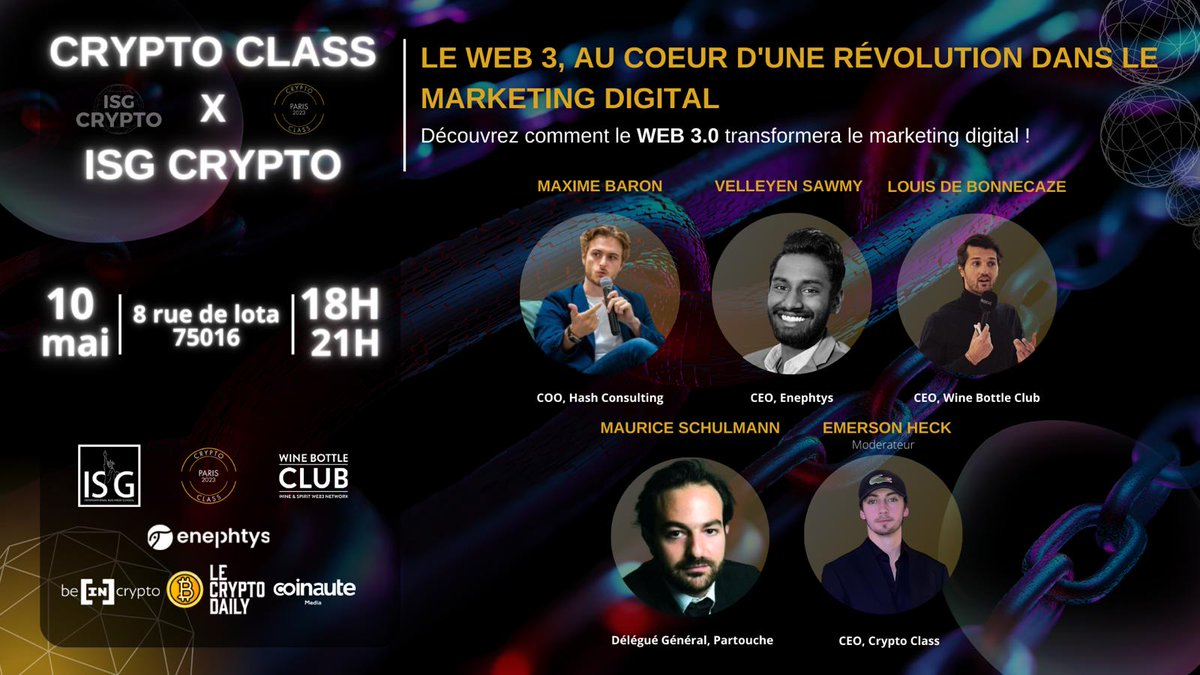 carlitacrypto_'s tweet image. Les cryptocopains, je suis en vacances dans le SUD ☀️ ! 
Mais on se retrouve à Paris pour la conférence Web 3 &amp;amp; Marketing de @CryptoClassOff &amp;amp; @IsgCrypto le 10 mai ! 
Et petit Giveaway, Ils font gagner 3 places ici ! Il te suffit de like et RT ce Tweet ! 
PS : Il y a un cocktail