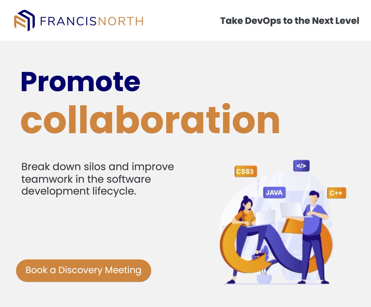 FrancisNorthGrp's tweet photo. DevOps promotes collaboration between development, operations, and other teams involved in the software development lifecycle. 

Contact us at hello@francisnorthgroup.com to find out how we can help. 

#devops #cloudnative #cicd #cto #CIO #digitaltransformation https://t.co/ips0WTLQDh
