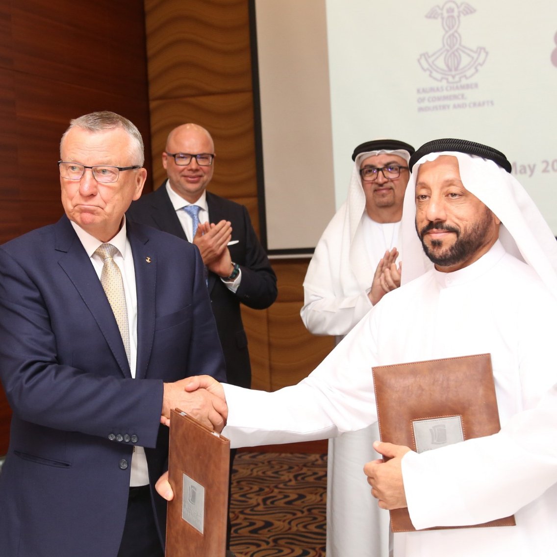 LTinUAE's tweet photo. @RDavidonis @uaechambers1 @Sharjah_Chamber @Economyae @LithuaniaMFA @invest_LT @innovative_LT @LithuanianGovt @LRSeimas @LTSeimasForeign Today is a historic day for bilateral 🇱🇹🇦🇪 trade relations, as Lithuanian Association of Chambers and the UAE Federation of Chambers signed an MoU for establishing a Joint Business Council🤝, to help develop B2B ties, support businesses from both countries to explore new markets. https://t.co/Jn5tj4qXbE