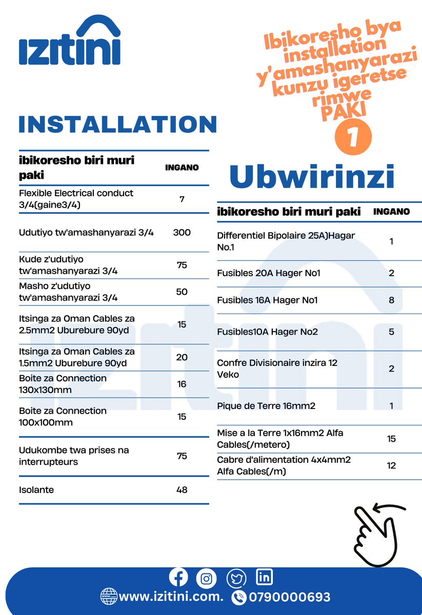 Izitini_com's tweet photo. 🚨PROMOSIYO😃! Kuri G+1 House IPAKI 1.
Ubu ushobora gutumiza amapaki atandukanye y'ibikoresho by'amashanyarazi  by'inzu igeretse rimwe by'umwimerere🥇 ku giciro KIDASANZWE. Sura urubuga rwacu https://t.co/63rkI5npzT 
HAMAGARA 0790000693

#Rwot #electricity #Kigali #Construction https://t.co/A4YnlLz7Us