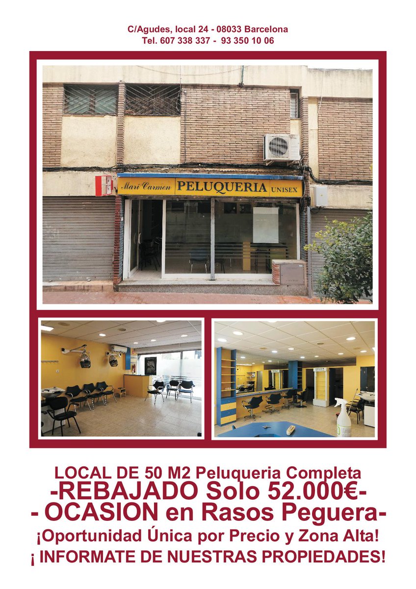 vendopor's tweet photo. #Local #Peluqueria equipado en venta de 50 m2 REBAJADO 48.000€ en #Barcelona muy bien comunicado y zona comercial, mucho tránsito de personas, a pie de calle. Con posibilidades de ser estudio #Vivienda. Se encuentra ubicado en Ciutat Meridiana Nou Barris #Barcelona #Inmobiliaria https://t.co/hiiZ5s0yEl