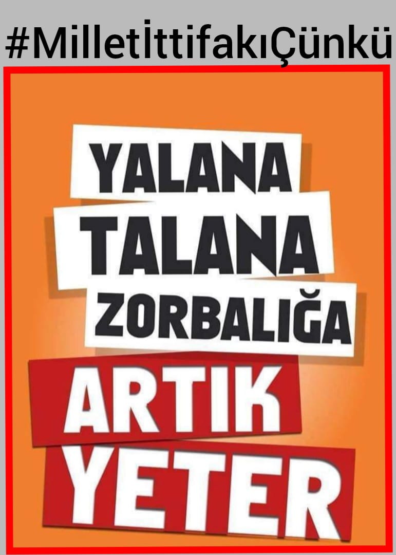 #MilletİttifakıÇünkü Bıktık Adaletsizlikten, yalandan, talandan, vurgundan, soygundan, sömürüden, liyakatsizlikten, beceriksizlikten, zamlardan.