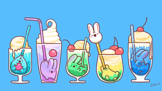 クリームソーダ吸われうさぎです #ドコドコうさぎ