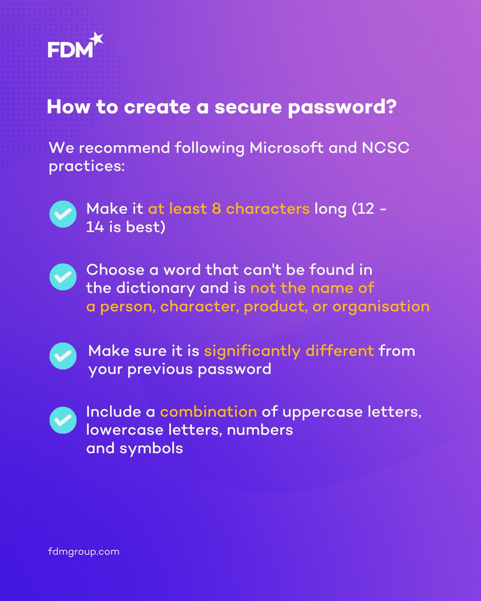 FDMGroup's tweet image. Happy #WorldPasswordDay! 🔒

Our Group Director of InfoSec, Patrick Wake, has shared his top tips on creating strong passwords and protecting against cybercrime. 

Remember, passwords are like keys to your digital life. Keep them strong, unique, and safe! 🔰

#FDMcareers #LayerUp