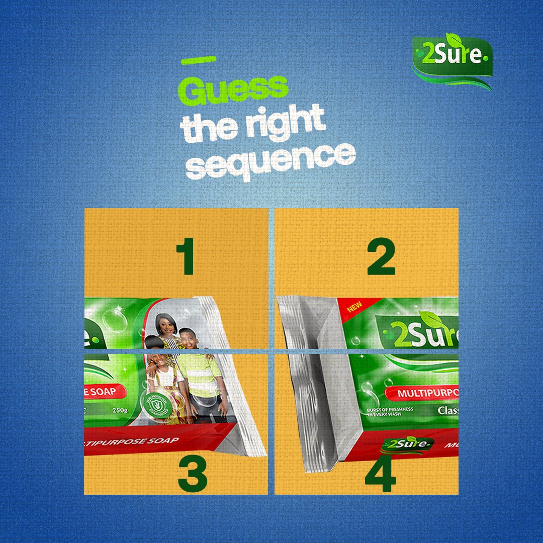 2SureNG's tweet photo. Letโs do this!!!
Arrange the picture in the right order using the numbers.
#Be2Sure
#2SureTrivia
#2SureMultipurposeSoap https://t.co/VedK1r43SK