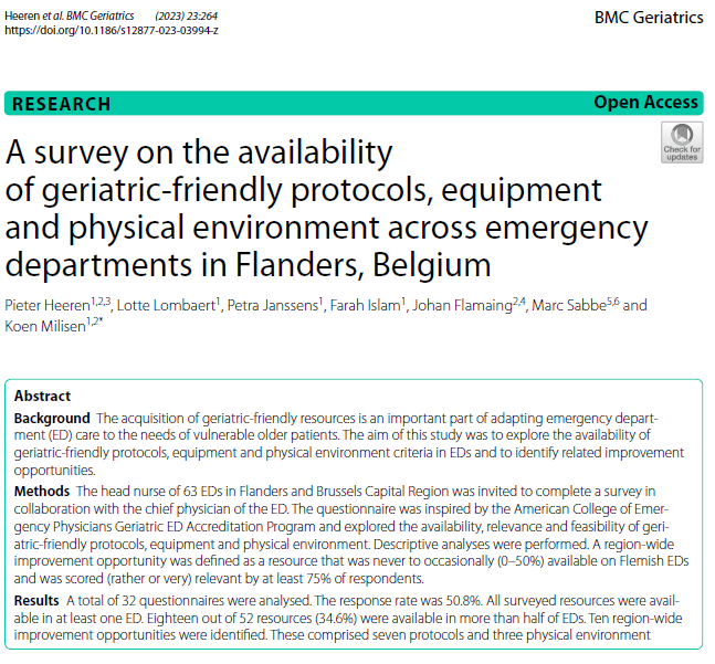 Emergency departments in Flanders taking initiatives to adapt care to needs of older patients. Important steps still need to be taken. Read our manuscript rdcu.be/dbjjW