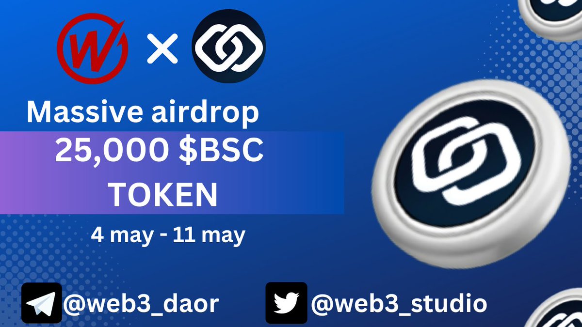 Blocksec x Web3 Studio 200 #FCFS BIG  #Airdrop

🏆 Prize Pool:- 25,000 $BSC Token ( #FCFS Users )

✅ Follow <a href="/BlockSocc/">BlockSoc💎</a>&amp; @Web3_studio

✅ Complete form ⤵️
docs.google.com/forms/d/1ejgML…

⏱️ Ending 11 may
#BSC #Airdrops #Crypto #Web3studio #Giveaways #FCFS