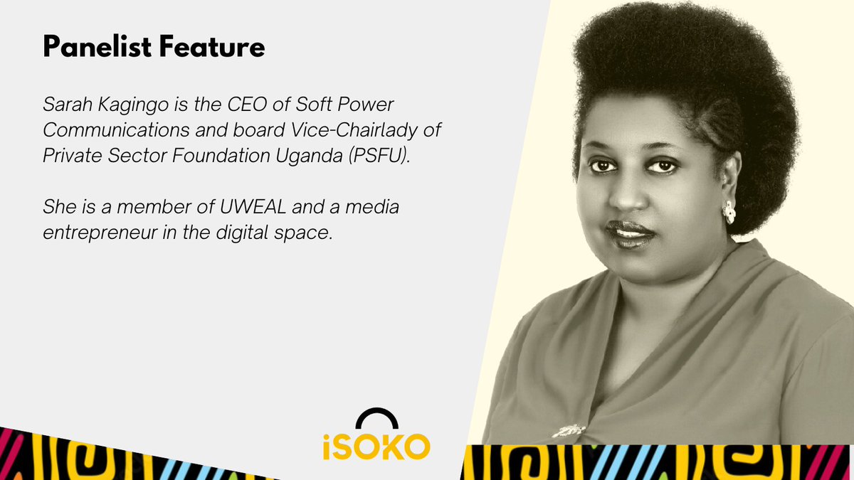 iSOKO Uganda (@isokouganda) on Twitter photo "You must be authentic in order to grow your brand online"
<a href="/SarahKagingo/">Sarah Kagingo</a> is the CEO of Soft Power Communications & Board Vice-Chairlady of <a href="/PSF_Uganda/">Private Sector Foundation Uganda</a>. She is a member of <a href="/UWEAL_Ug/">Uganda Women Entrepreneurs Association</a>
and a media entrepreneur in the digital space.
#iSOKOLaunch #iSOKOUganda #WomenInTradeAfrica "You must be authentic in order to grow your brand online"
<a href="/SarahKagingo/">Sarah Kagingo</a> is the CEO of Soft Power Communications & Board Vice-Chairlady of <a href="/PSF_Uganda/">Private Sector Foundation Uganda</a>. She is a member of <a href="/UWEAL_Ug/">Uganda Women Entrepreneurs Association</a>
and a media entrepreneur in the digital space.
#iSOKOLaunch #iSOKOUganda #WomenInTradeAfrica