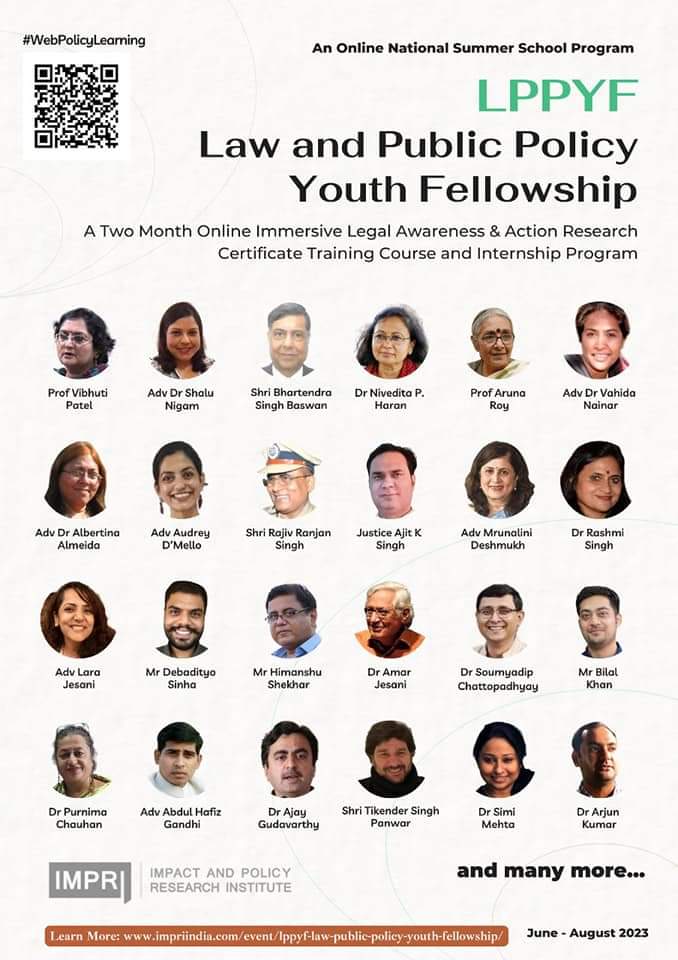 LPPYF Law & Public Policy Youth Fellowship | An Online National Summer School Program | June-August 2023 | #IMPRI #WebPolicyLearning
lnkd.in/d44sQ8qu
IMPRI Impact and Policy Research Institute, New Delhi, invites you to #WebPolicyLearning 
Details: lnkd.in/d44sQ8qu