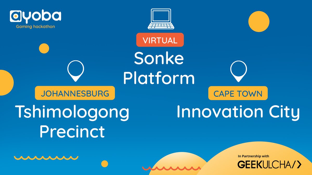 The Ayoba Gaming Hackathon is a Hybrid Hackathon that's open to anyone across Africa

🏢 Hackathon Locations 

📍Cape Town 👉🏽 <a href="/InnoCityCPT/">Innovation City Cape Town</a> 
📍Joburg 👉🏽 <a href="/TshimologongIT/">Tshimologong Precinct</a> 
📍Virtual platform

Reserve your seat 👉🏽 ayobagaminghack.gklink.co

#AyobaGamingHack <a href="/ayoba_me/">.</a>