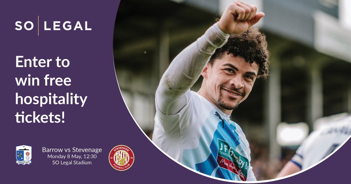 SOLegalUK's tweet photo. It's the last game of the season and we're giving away 5 hospitality tickets for Barrow's bank holiday clash with Stevenage!

To enter the draw: Follow, RT, and comment below telling us your favourite @BarrowAFC moment from this season!

Winner picked Friday PM

#WeAreBarrow https://t.co/IlapDrcfdk