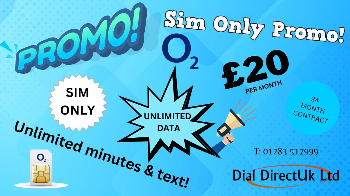 DialDirectUk's tweet image. Unlimited minutes, text and data this month with o2 business all for £20!!! #business #simonly #mobile #unlimited #o2 #technology