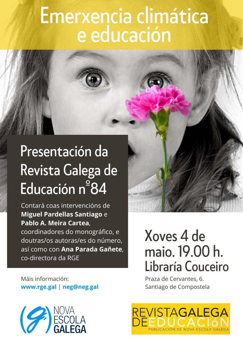 LibrariCouceiro's tweet photo. Esta tarde ás 19:00h. @RGE_gal presenta a revista n84 sobre Emerxencia climática e educación. Con Ana Parada,  Miguel Pardellas e Pablo Meira. https://t.co/DgqbaGvw6I