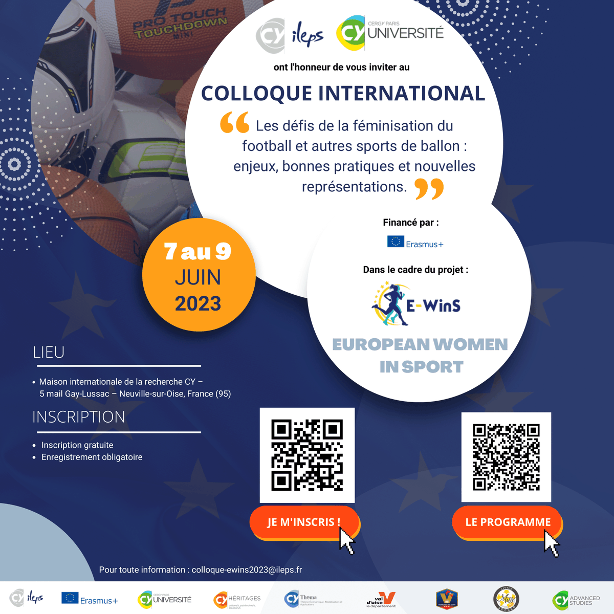 ✅A three-day event all about women in Sports! It's happening in Cergy in June⚽
Round tables, Q&amp;A, film, football games and more!
Co-hosted by <a href="/UniversiteCergy/">CY Cergy Paris Université</a> <a href="/ILEPS_Officiel/">ILEPS</a> @LMSWorldTour with the partners of <a href="/EWinSProject/">E-WinS</a>
Learn all about it &amp; register👉e-wins.eu/congress/