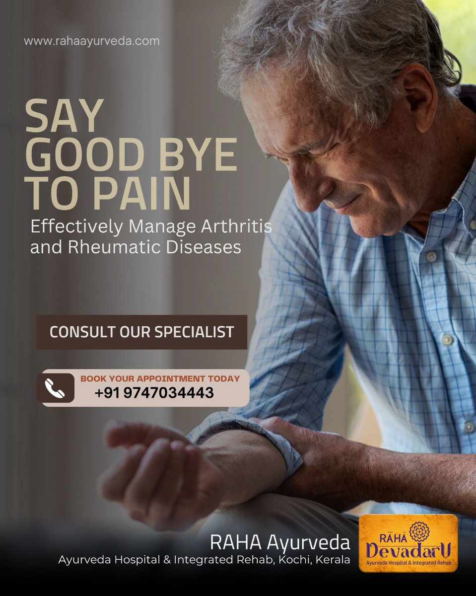 RahaAyurveda's tweet photo. https://t.co/BB3mEjKiww to manage your arthritis or rheumatic disease symptoms? Our specialist is here to help. Get personalized solutions and expert advice. Book your appointment now. #arthritis #rheumaticdisease #healthcare #specialis #raha #rahaayurveda #ayurveda #ayurvedic https://t.co/ySLgKedXIG