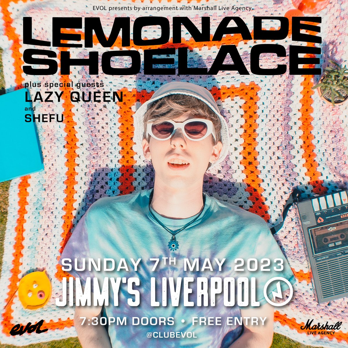 ***ANNOUNCEMENT***
Surfing a multi-coloured wave of psych-pop, delivered in a classic yet futuristic style, the brilliant <a href="/lemonade_shoe8/">Lemonade Shoelace</a> plays a FREE ENTRY show at @JimmysLiverpool this Sunday May 7th with special guests <a href="/LazyQueenBand/">Lazy Queen</a> &amp; SHEFU -x-