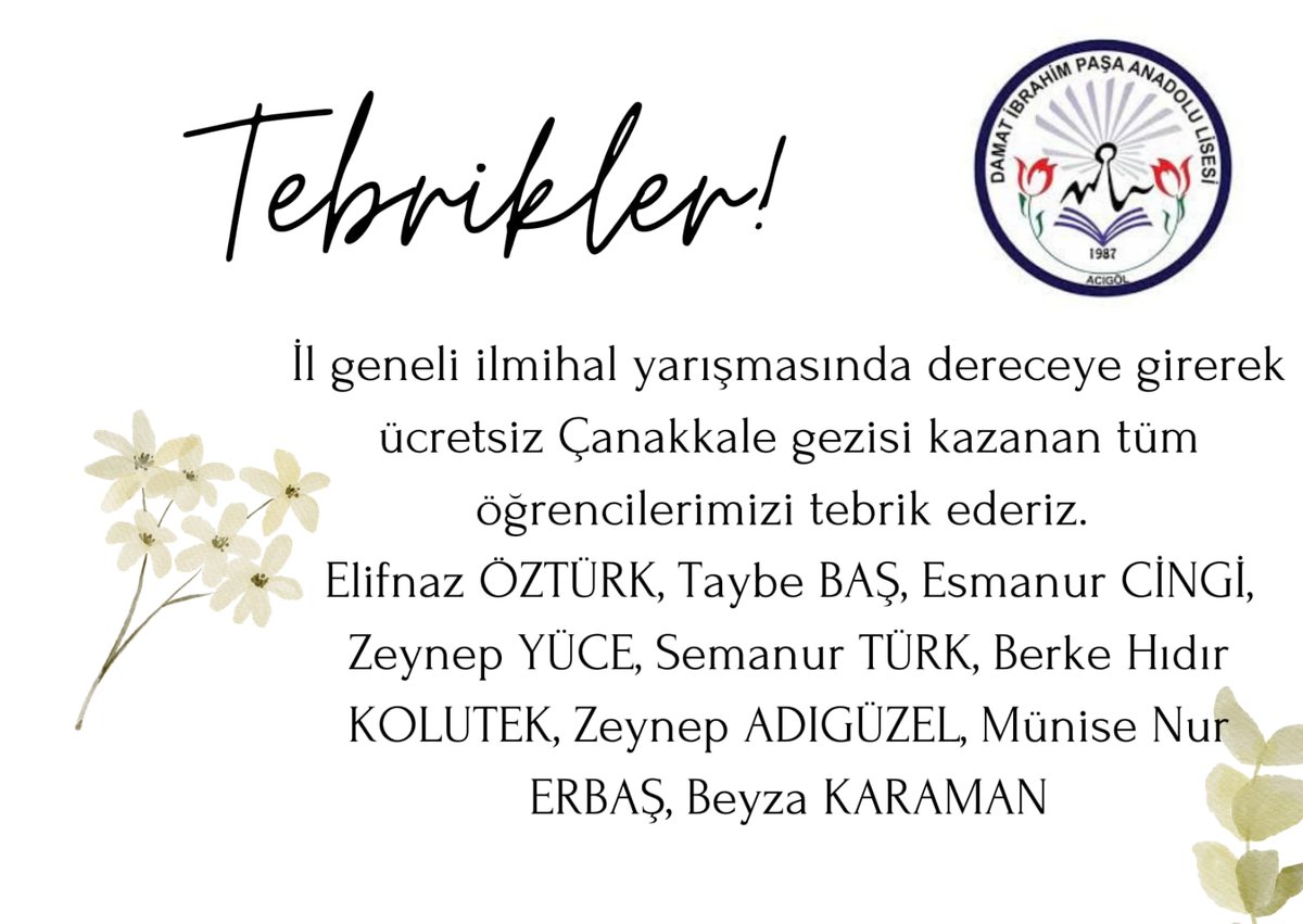 DamatLisesi's tweet photo. Başarının adı DİPAL
@tcmeb 
@ACIGOLMEM
@semihkirim  
@zeynelkolutek https://t.co/uwKM1W9o99