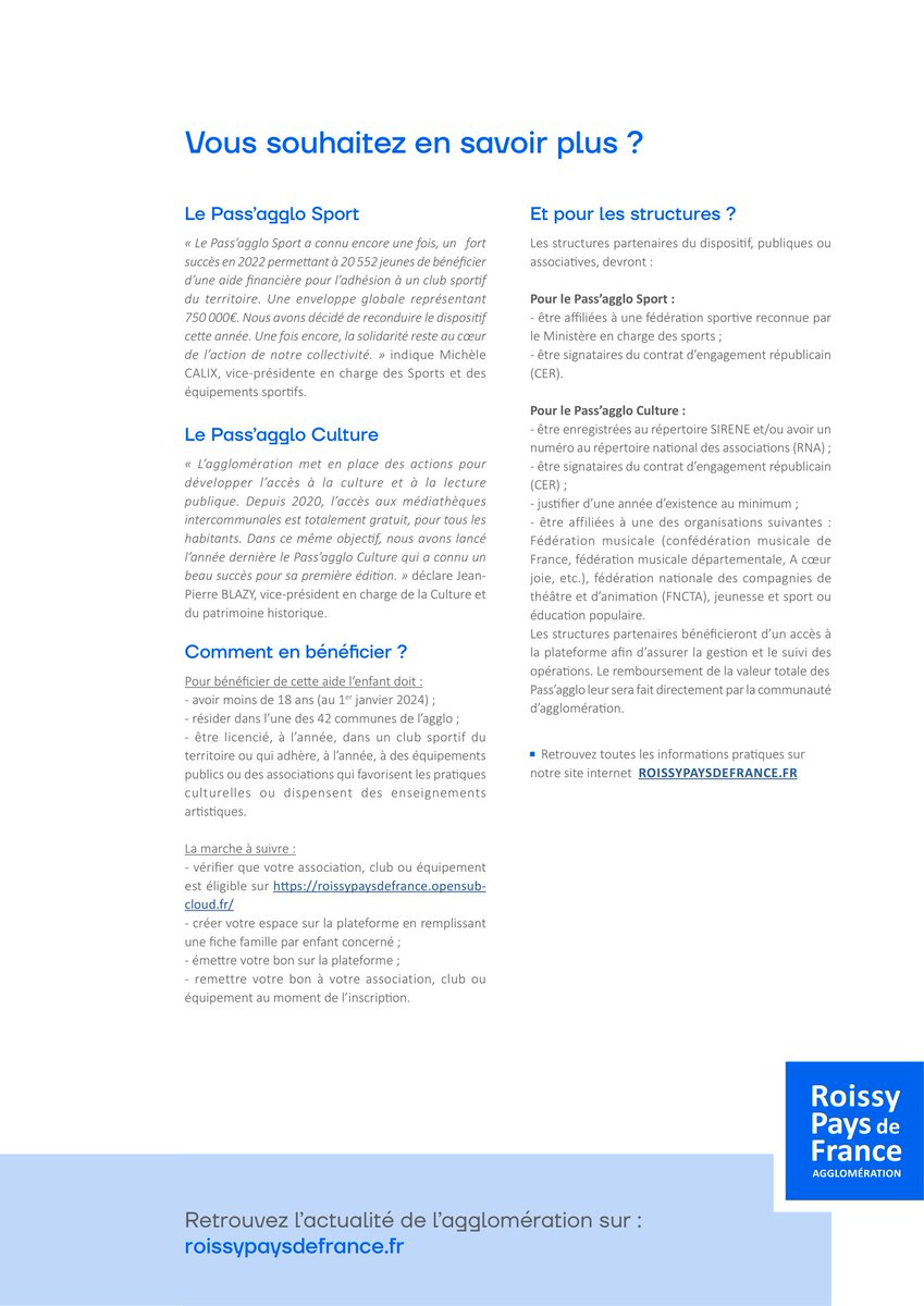 📷 #Communiquédepresse  : l’opération #monagglomaide, c'est pour bientôt ! Les dispositifs Pass’agglo Sport et Pass'agglo Culture de 50 € chacun, font leur retour dès le 1er juin jusqu'au 15 octobre 2023 et sont cumulables entre eux.   

+ d'infos : swll.to/monagglomaide2…
