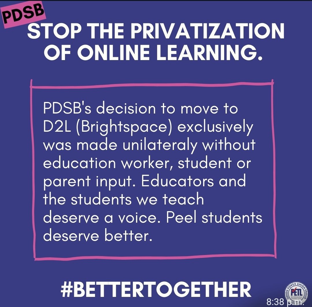 PatriceSimply's tweet photo. @PeelSchools @fordnation @D2L Students want to know why. They've been asking, why the shift? If we are #BetterTogether why weren't they included in this decision. @ETFOPeel educators weren't either. How can we be #BetterTogether if you've not included us all? https://t.co/GHzaL14YWf
