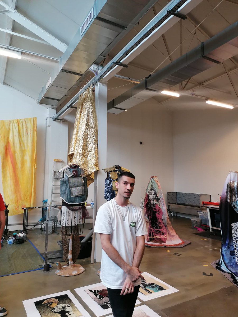 ADIAF_O's tweet photo. Visit to Raphaël Barontini studio as part of our #CollectorsProgram. The members benefited from a tour of the studio and sneak peeks of his latest work and research. He will be in residence at the @villa_albertine in New Orleans from february to april 2024. https://t.co/HYEzfDTeCs