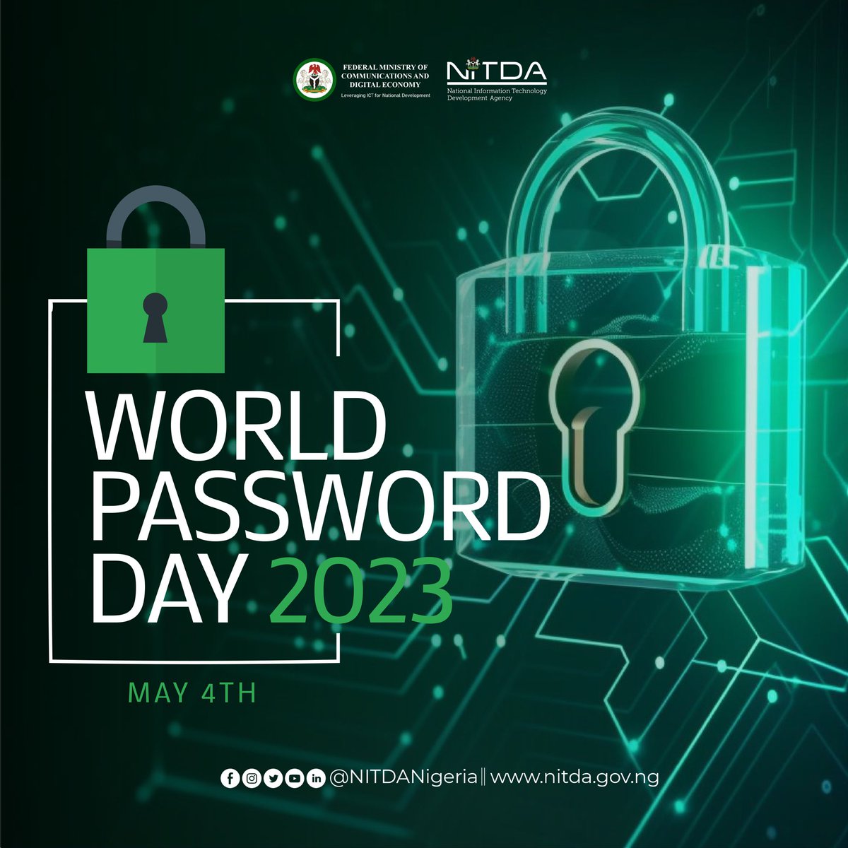 NITDANigeria's tweet image. Happy World Password Day! 

Please let&apos;s take a moment to review our passwords and ensure they are secure and unique. Remember, a good password is the first line of defence against cyber attacks.

 #WorldPasswordDay #Cybersecurity #StrongPasswords