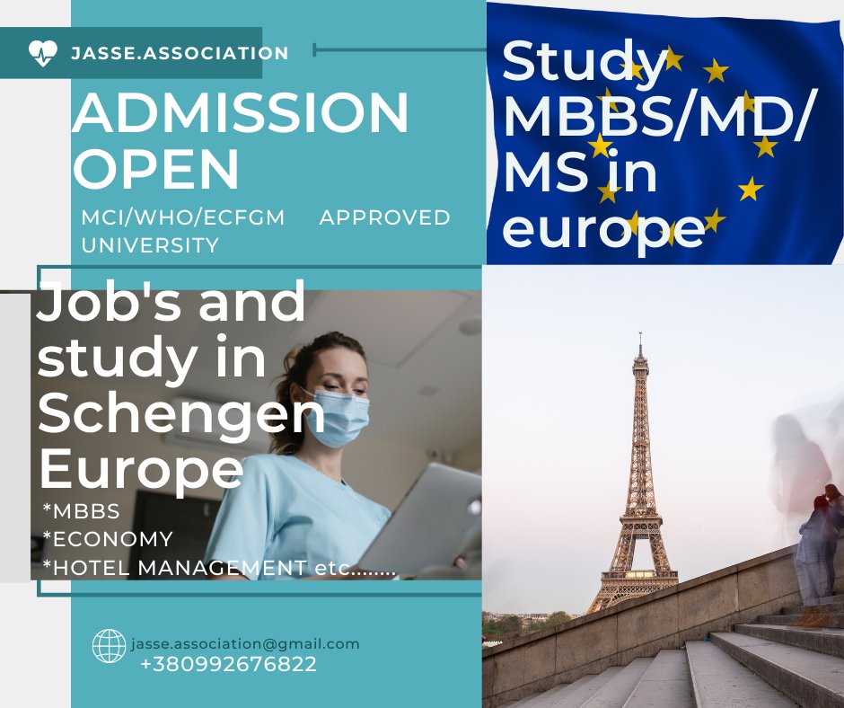 JasseAssociatio's tweet photo. Hi There
Hope You're Doing Well
We Believe You're Looking Forward To Pursue Your Higher Studies In Abroad and Job's in Schegen Countries.
We Are In A Great Stage Of Raising Our Applications To The Top Ranked Universities In Europe and Schengen area.
jasse.association+380992676822 https://t.co/5TIzHpxoO4