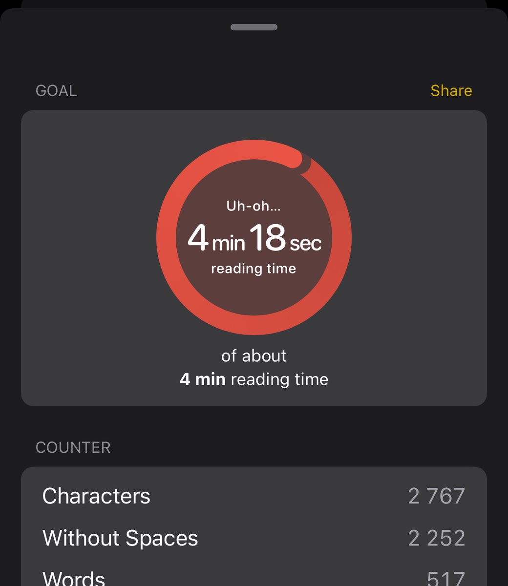 I really like how <a href="/ulyssesapp/">Ulysses Help</a> clearly shows me that I need to be more brief in this section of the talk I'm writing a script for. Its goal tracking feature helps me a lot!