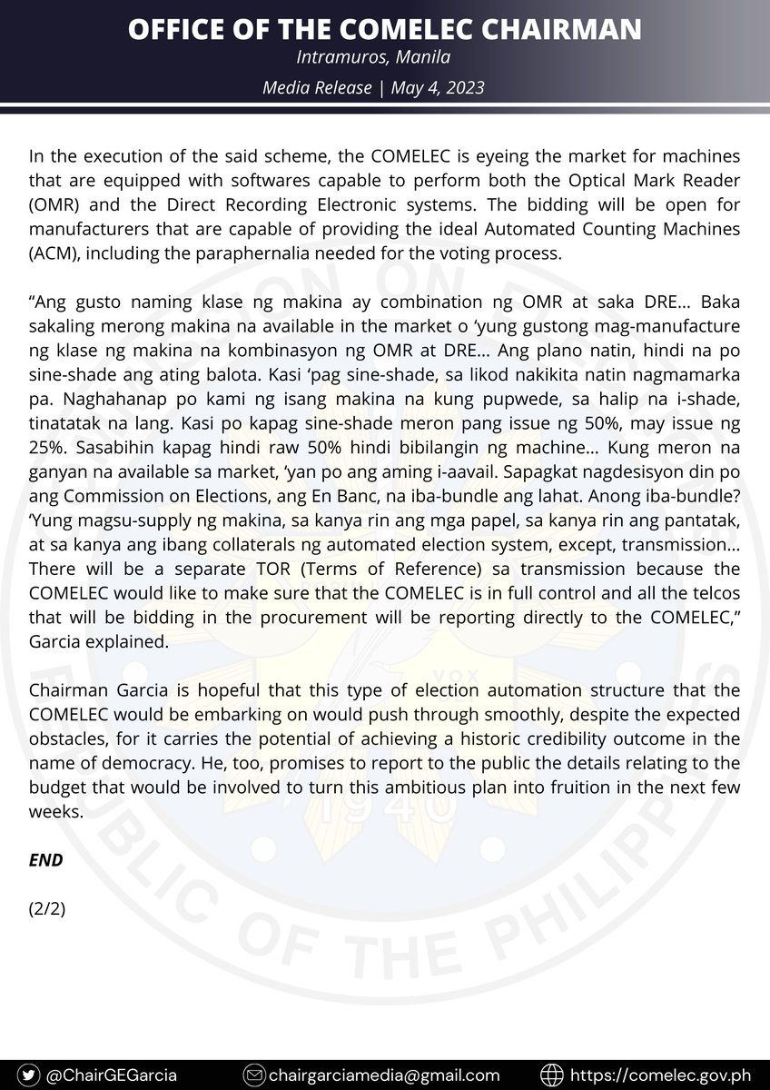 Chairman Erwin M. Garcia on Twitter "READ Office of COMELEC