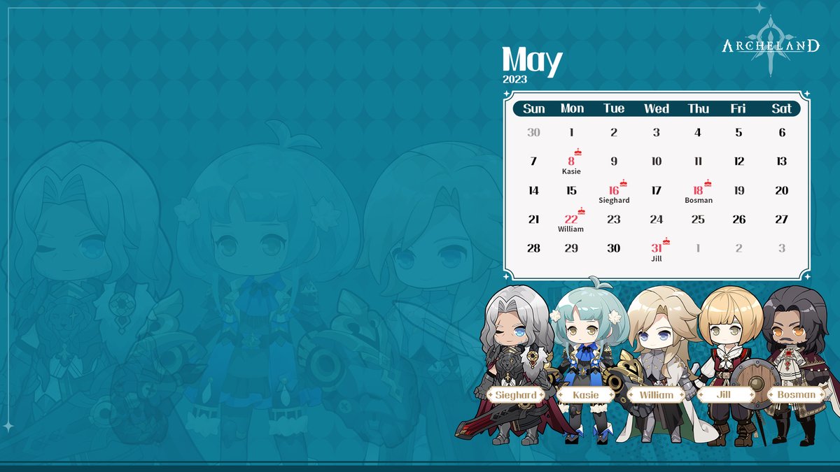 ArchelandGlobal's tweet photo. Let's welcome a new batch of birthday heroes: Kasie (May 8th), Sieghard (May 16th), Bosman (May 18th), William (May 22nd), and Jill (May 31st)!
Happy birthday to these glorious heroes of May, and to those of you out there celebrating your birthdays this month!
#archeland https://t.co/RM5mM8oNth