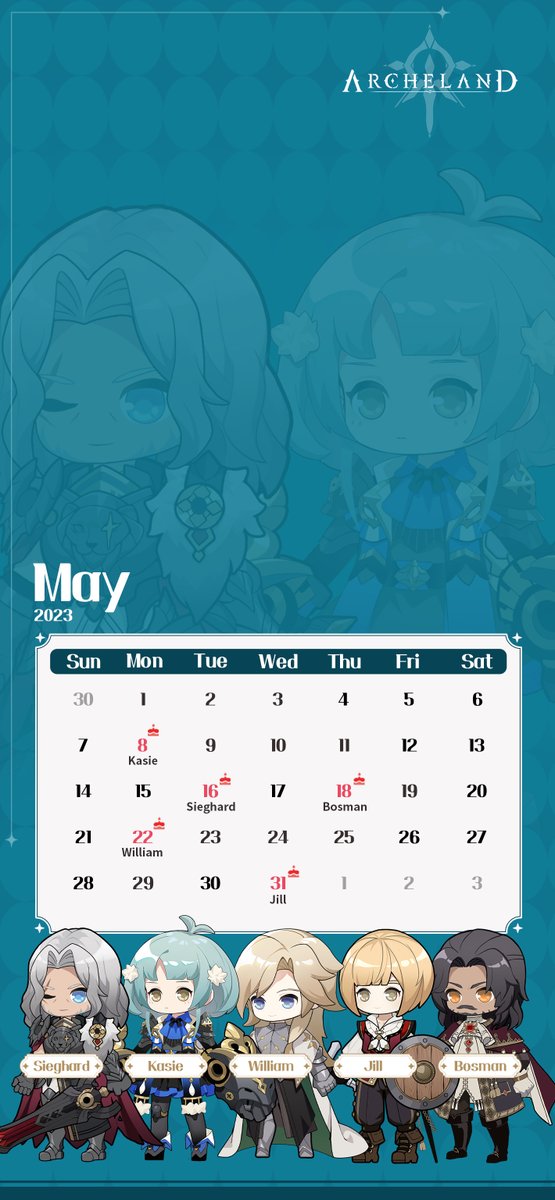 ArchelandGlobal's tweet photo. Let's welcome a new batch of birthday heroes: Kasie (May 8th), Sieghard (May 16th), Bosman (May 18th), William (May 22nd), and Jill (May 31st)!
Happy birthday to these glorious heroes of May, and to those of you out there celebrating your birthdays this month!
#archeland https://t.co/RM5mM8oNth