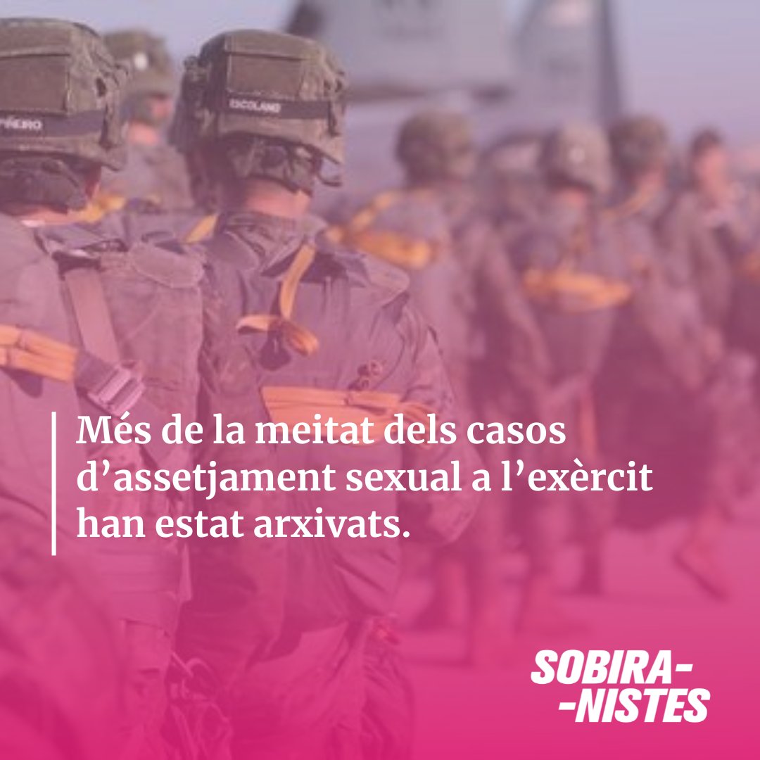 💢Entre 2018 i 2021 es van registrar 30 expedients administratius i 51 denúncies per assetjament sexual a l’exèrcit; l’últim any de què hi ha dades es va arribar al pic de casos investigats amb 29 causes obertes.

‼️Més de la meitat han estat arxivats.

eldiario.es/sociedad/mitad…