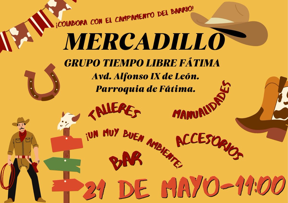 GTLFatima's tweet photo. Ya ha llegado el mes de mayo y celebramos EL MERCADILLO DE GTL FÁTIMA🤠🌵🏔️.
 Nuestros niños venderán sus talleres, habrá pinchos, bebida, futbolín, una temática nueva y MUCHÍSIMAS SORPRESAS MÁS😁!! 
Os esperamos el domingo 21 de mayo alrededor de la Parroquia de Fátima. https://t.co/N4AuecbAe4