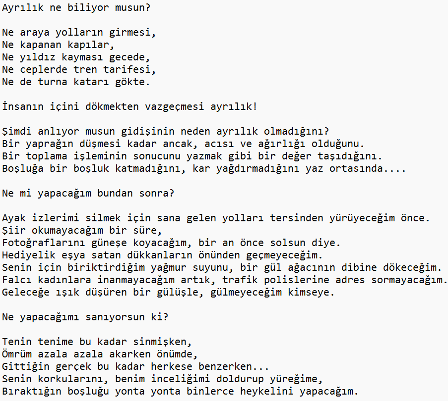 SENİN KORKULARINI, BENİM İNCELİĞİMİ
-Şükrü ERBAŞ