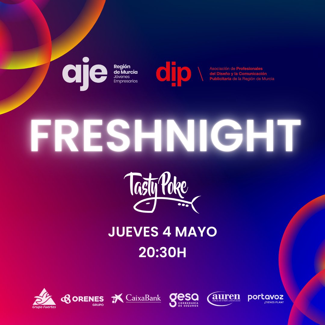 AJERegionMurcia's tweet photo. 🥳 ¡¡HEMOS ABIERTO MÁS PLAZAS PARA ESTA NOCHE!! YA NO HAY EXCUSA PARA PERDERTE LA #FRESHNIGHT CON DIP EN TASTY POKE.
📆 Nos vemos hoy a las 20:30h en Tasty Poke de Alfonso X.
📲Imprescindible inscripción: https://t.co/akbzsekrh8 https://t.co/ZQbjvsyP5P