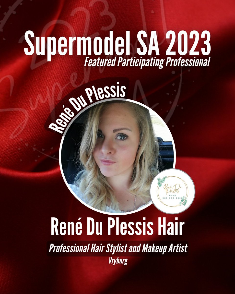 SupermodelSA's tweet photo. Introducing René Du Plessis from Maison Carl as one of our professional collaborating hair stylists and makeup artists in Supermodel SA 2023. René is based in Vryburg.
.
.
.
#vryburgmua #supermodelsa https://t.co/9Z4hoRQjT3