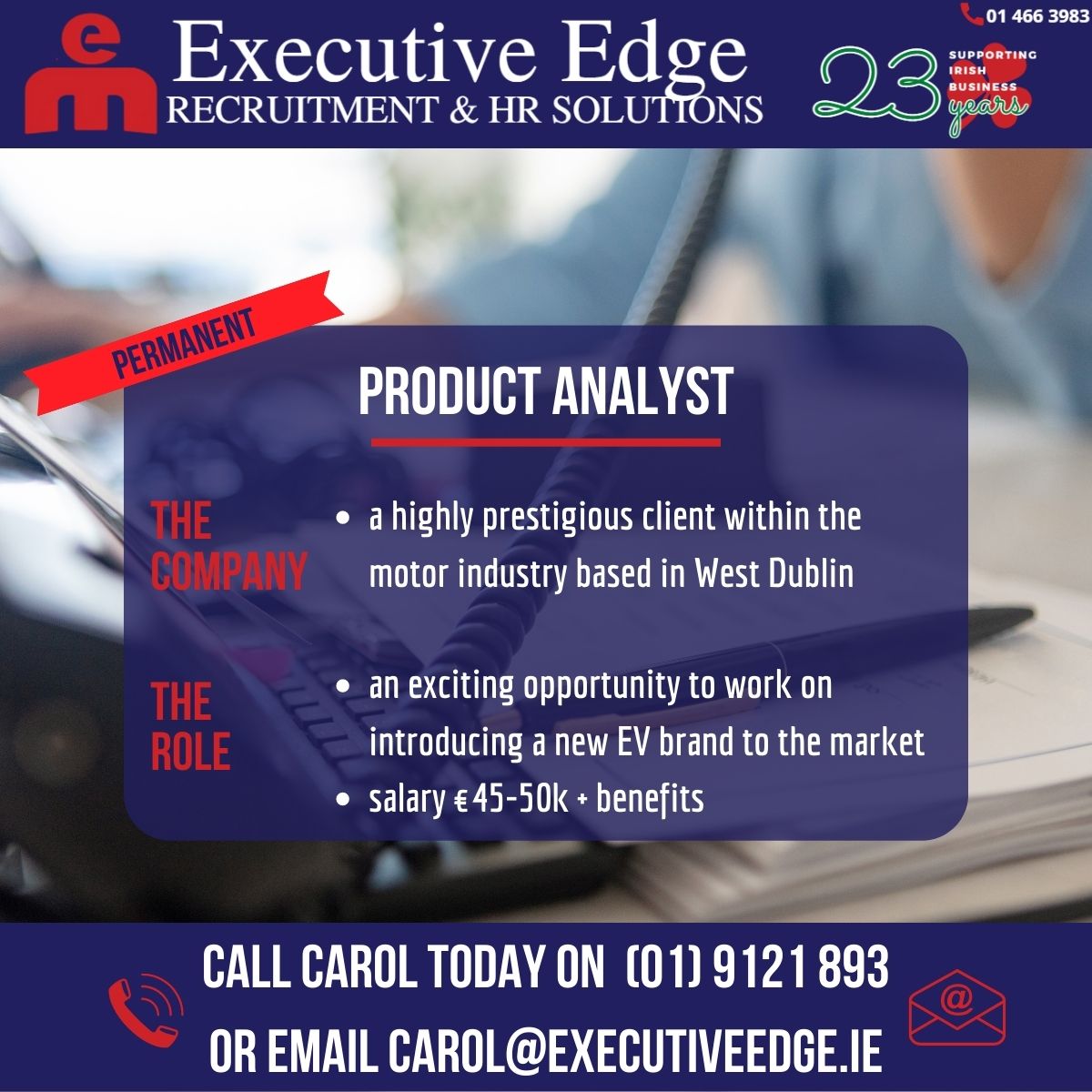 Product Analyst
Exciting new role as Product Analyst for motor industry client. Will involve being part of a team introducing new EV brand to the Irish market.
Contact Carol today 01 9121893
Find out more:executiveedge.ie/job/128167/
#DublinJobs #ProductAnalyst
executiveedge.ie/job/128167/