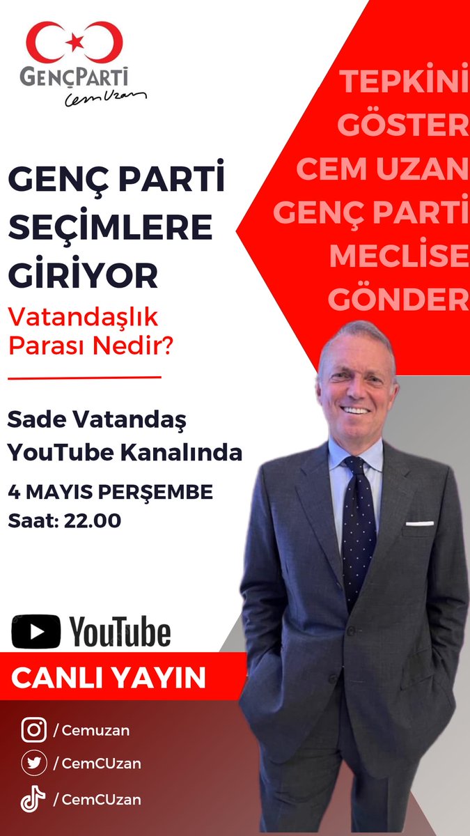 CEM UZAN GENÇ PARTİ MECLİSE GÖNDER. 29 EKİMDE VATANDAŞLIK PARASI 10.000 EURO AL #cemuzan #gençparti #vatandaşlıkparası #seçim2023 #14Mayıs #seçim #Seçim23