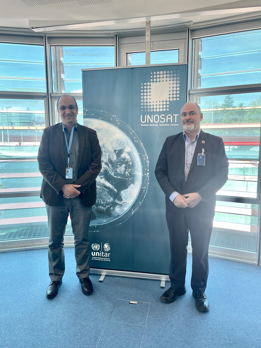 UNOSAT's tweet photo. A pleasure to have @esa at @UNOSAT office to discuss continued and enhanced #collaboration. We will further strengthen #GDACS -SMCS (Satellite Mapping Coordination System) by integrating COS-2 information during @DisastersChart activations to better support the user’s community🛰️ https://t.co/JnlTNvnfYG