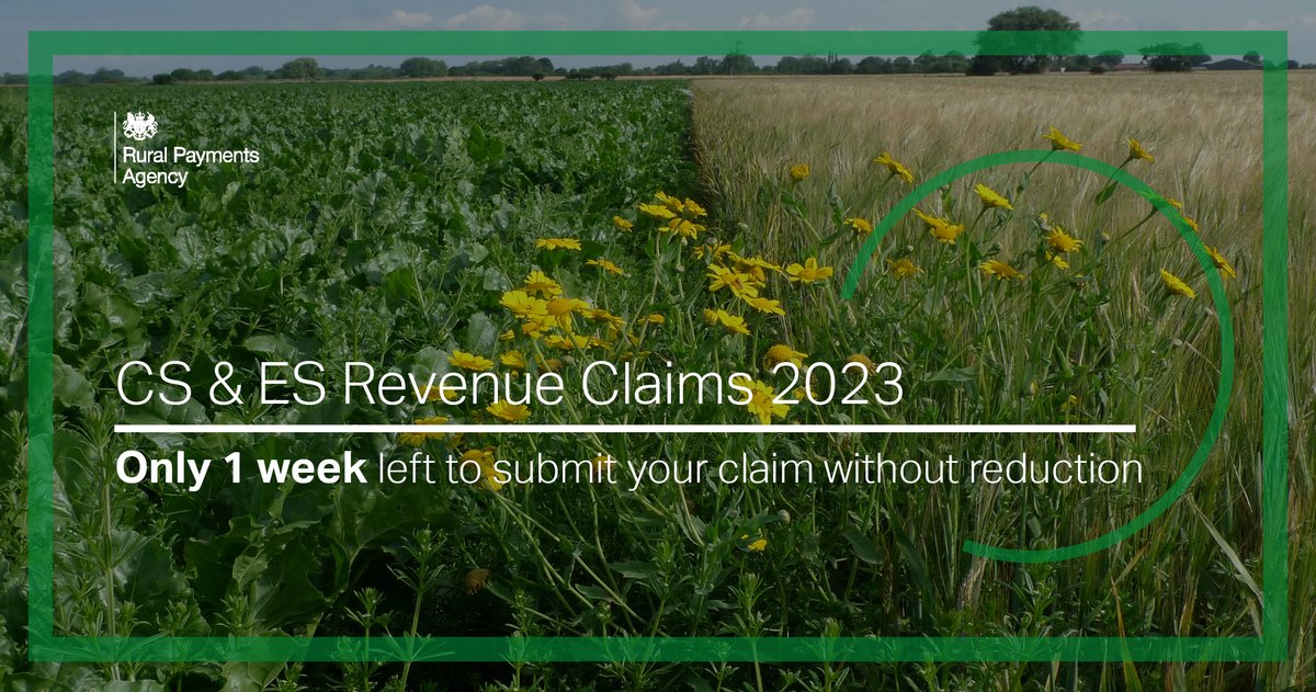 Ruralpay's tweet photo. 1 week left to submit to submit your #CountrysideStewardship or #EnvironmentalStewardship 2023 revenue claim without reductions by midnight on 15 May. Don’t leave it too late to claim! Try to do this online or by email where applicable. Find out more: https://t.co/WePA9PJ6mE https://t.co/nS3DlkFFz1