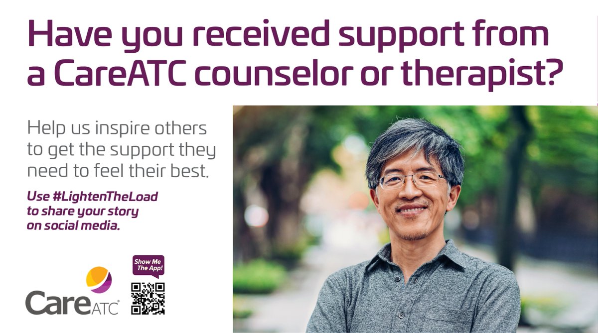 😌If you have received support from a CareATC counselor or therapist, we want to hear from you! You can help us inspire others to get the support they need to finally feel their best. Share your story by using #LightenTheLoad