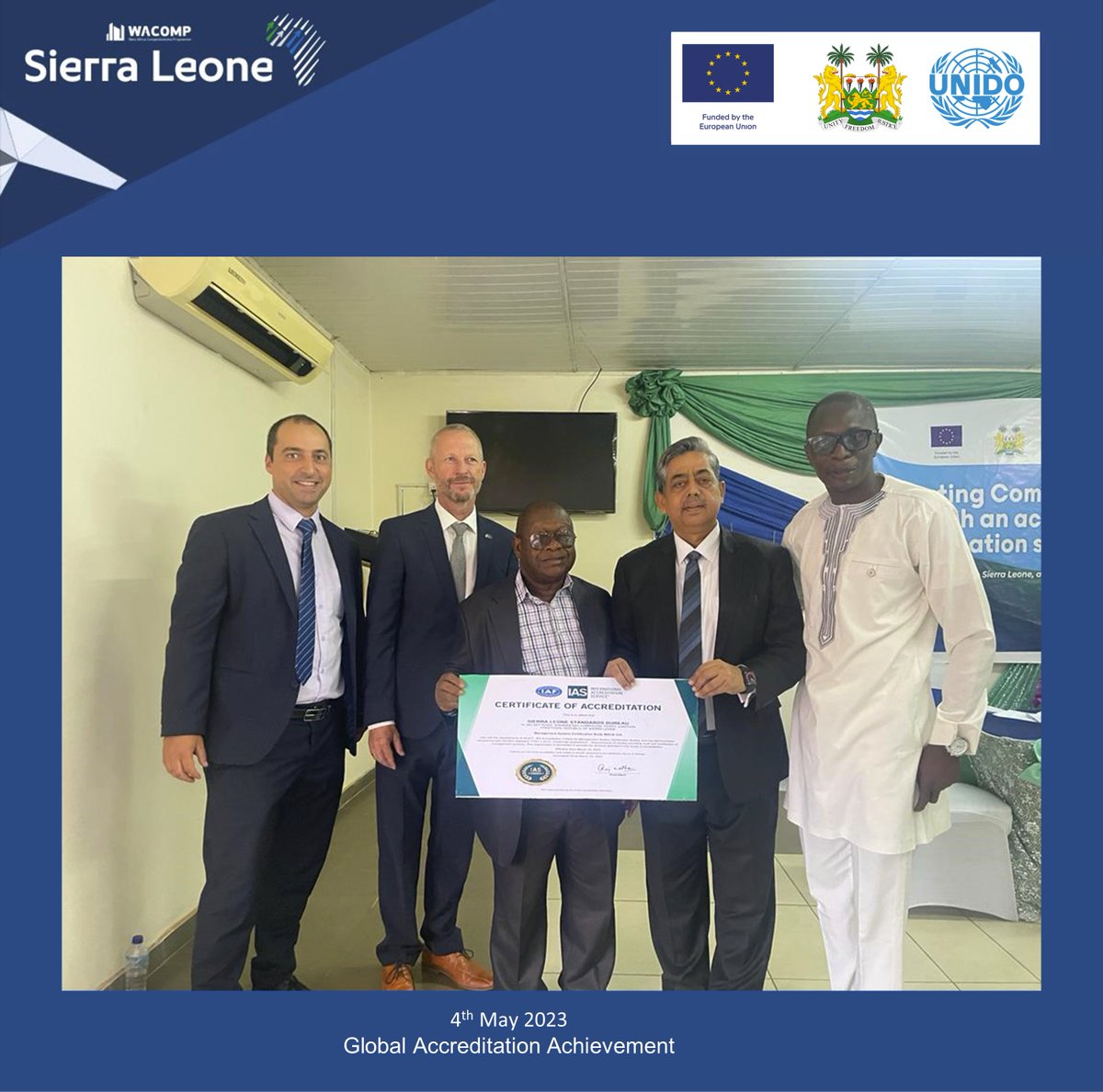 WACOMP_SL's tweet photo. Today, the @EUinSierraLeone -funded @UNIDO #WACOMP_SL๐ธ๐ฑ joined Government & private sector to celebrate the #Accreditation of ๐ธ๐ฑ Standards Bureau for #Quality_Management_System
Stakeholders expressed optimism that this milestone will greatly boost ๐ธ๐ฑ's #trade #competitiveness๐ https://t.co/XSD8Leiu6F