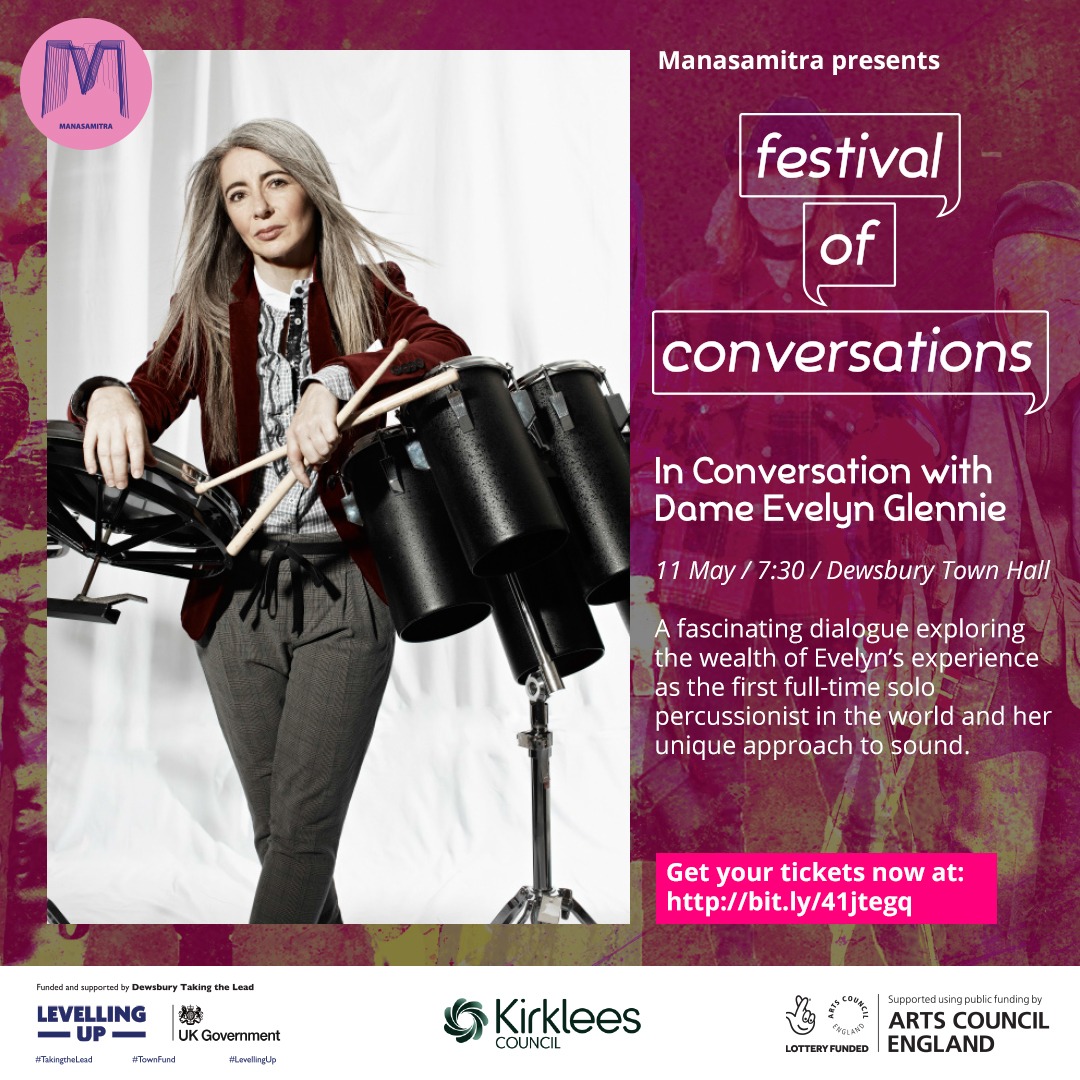 [FESTIVAL OF CONVERSATIONS]
In conversation with Dame Evelyn Glennie exploring her experience as a full-time solo percussionist.
7.30pm 11 May
tickets.kirklees.gov.uk/en-GB/shows/in…