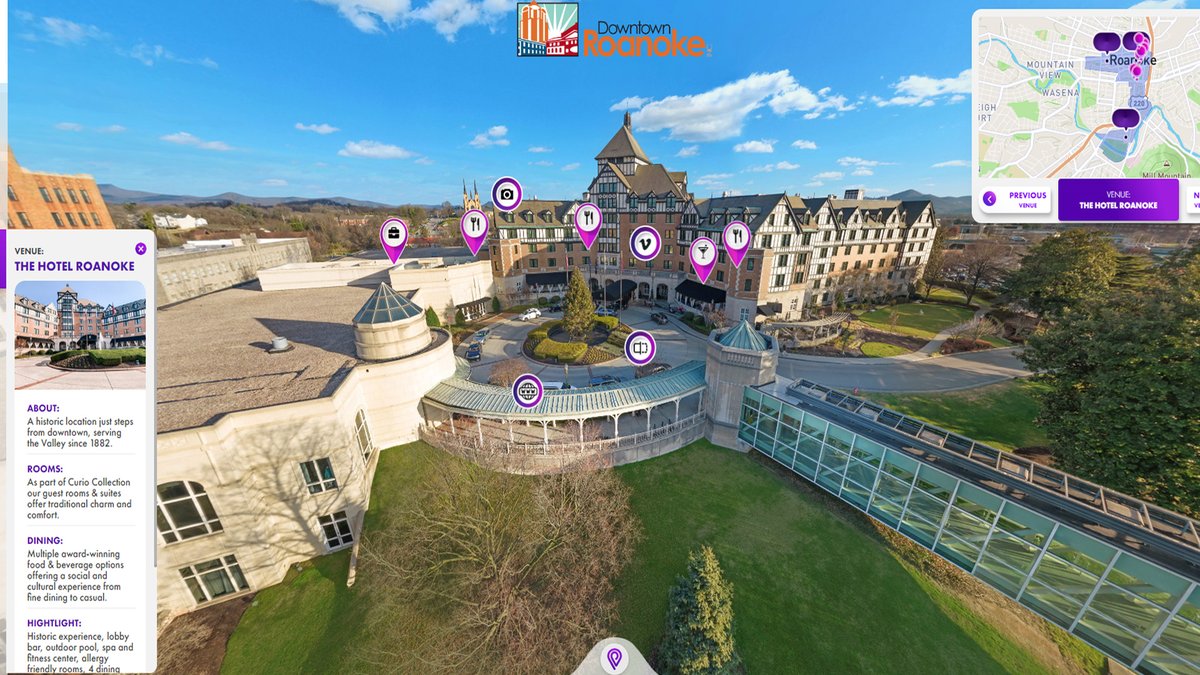 TheHotelRoanoke's tweet photo. Explore Downtown #Roanoke like never before!
@DowntownRoanoke has launched an amazing Virtual Tour that offers you an easy way to get to know the district in a new way.

Check it out | https://t.co/3j7kqiLxYK
Learn the Navigation | https://t.co/VkqED3l50X https://t.co/d3uw20KpMQ