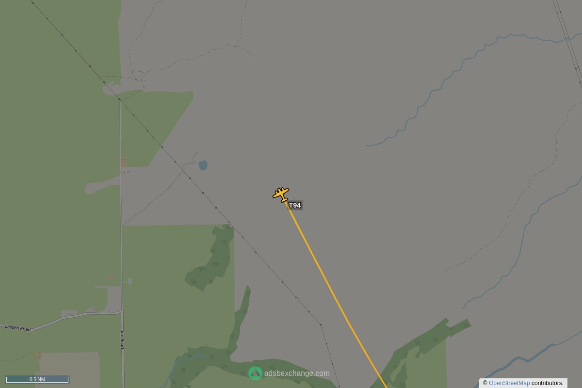 ffoverhead's tweet image. CalFire aircraft #N442DF callsign #T94 (a S2P) was spotted near Tehama County, CA at approximately 15:29 UTC squawking 1255 globe.adsbexchange.com/?icao=a5525c&amp;amp;z… #CalFire