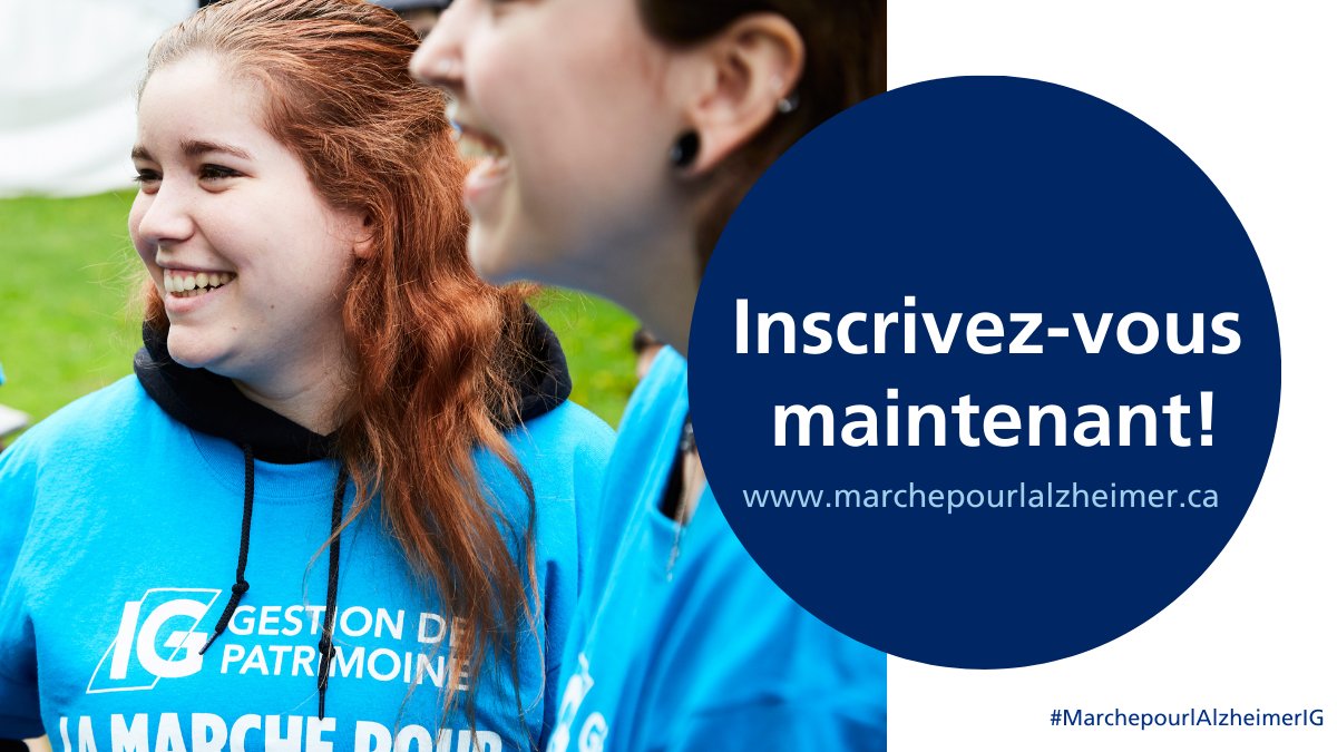 Chaque année,plus de 32 000 Québécois(es)reçoivent un diagnostic de trouble neurocognitif. Inscrivez-vous à la #MarchepourlAlzheimerIG et faites une différence dans votre communauté!