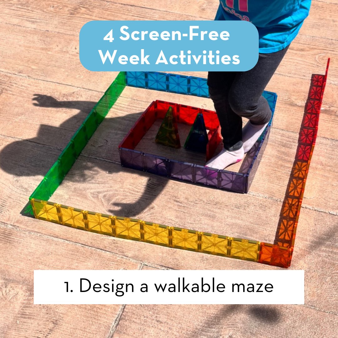 Magnatiles's tweet image. Need inspiration for Screen-Free Week activities? Here are 4 family activities you can do together. Grab your Magna-Tiles® &amp;amp; get ready for fun!

1. Design a walkable maze
2. Build a car ramp
3. Create garage door art 
4. Design window patterns

#screenfreekids #screenfreeweek