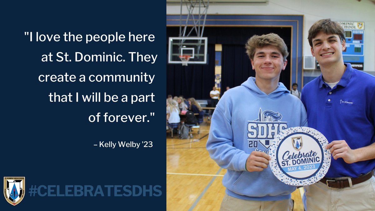 StDominicHS's tweet photo. "I love the people here at St. Dominic. They create a community that I will be a part of forever." 
- Kelly Welby '23 

#CelebrateSDHS
Celebrate St. Dominic today! https://t.co/uo2FlYXnep https://t.co/QFML79UjCb
