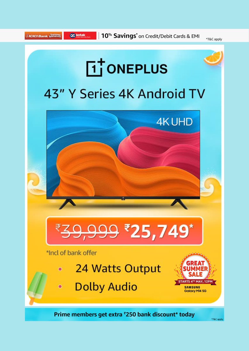Deals365Offers's tweet image. OnePlus 108 cm (43 inches) Y Series 4K Ultra HD

Link : amzn.to/41dJU8M

#oneplustv #43y1spro #4kultrahd #smarttv #androidtv #leddisplay #blackcolor #108cm #immersivexperience #highresolution #multipleconnectivityoptions #dolbyaudio #oneplus #amazondeals #techie
