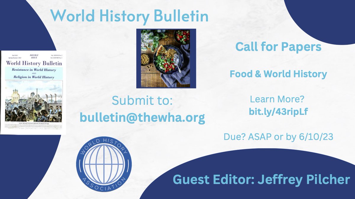 What's more exciting than the breakthrough of historical research?  How about being published?  The Call for Papers (CFP) for the WHB Spring 2023 is now open.  More information at bit.ly/43ripLf.  Articles on the fringes of Food &amp; WH also welcome.
