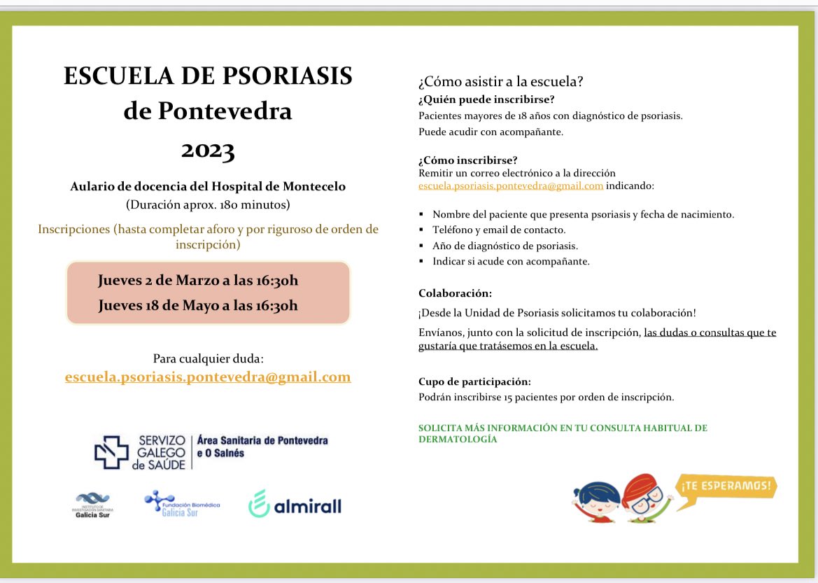 dermaponte's tweet photo. La psoriasis es una enfermedad inflamatoria crónica que afecta a millones de personas en todo el mundo.  Si quieres saber más sobre ella organizamos una escuela para pacientes el próximo 18 de mayo ‼️ https://t.co/ApPggZtQg4